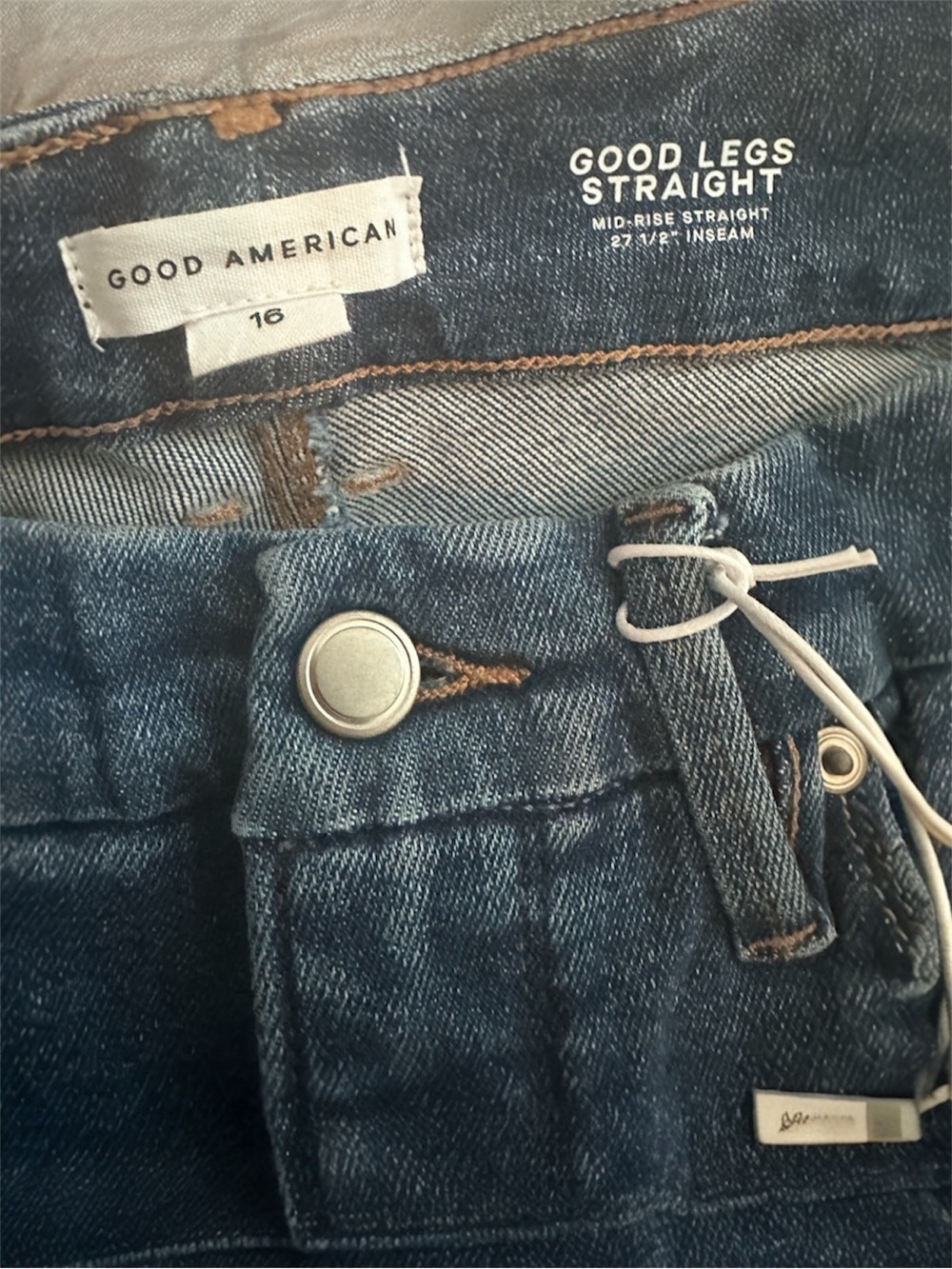 Good American Distressed Good Leg Straight Raw Hem Mid Rise Stretch Denim NWT - Picture 4 of 5